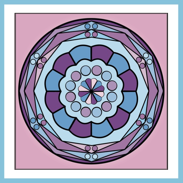 Party Colour & Create Keepsake - Book Cover-inside right - Purple & blue coloured geometric inspired mandala