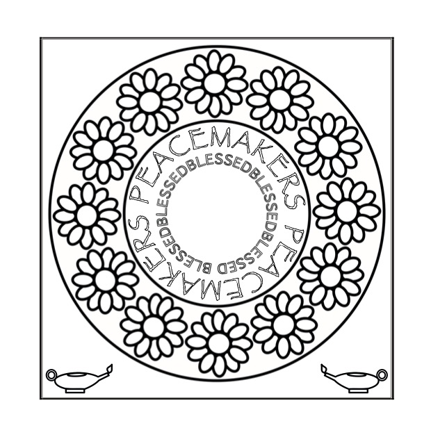 Peace & Unity Colour & Meditate - p7 - Black & white peacemakers mandala with daisy surround