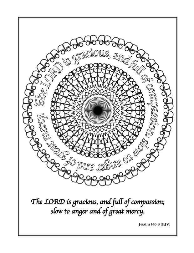 Faith, Hope, Love Colour & Meditate - p13 - Bible passage with word based mandalal