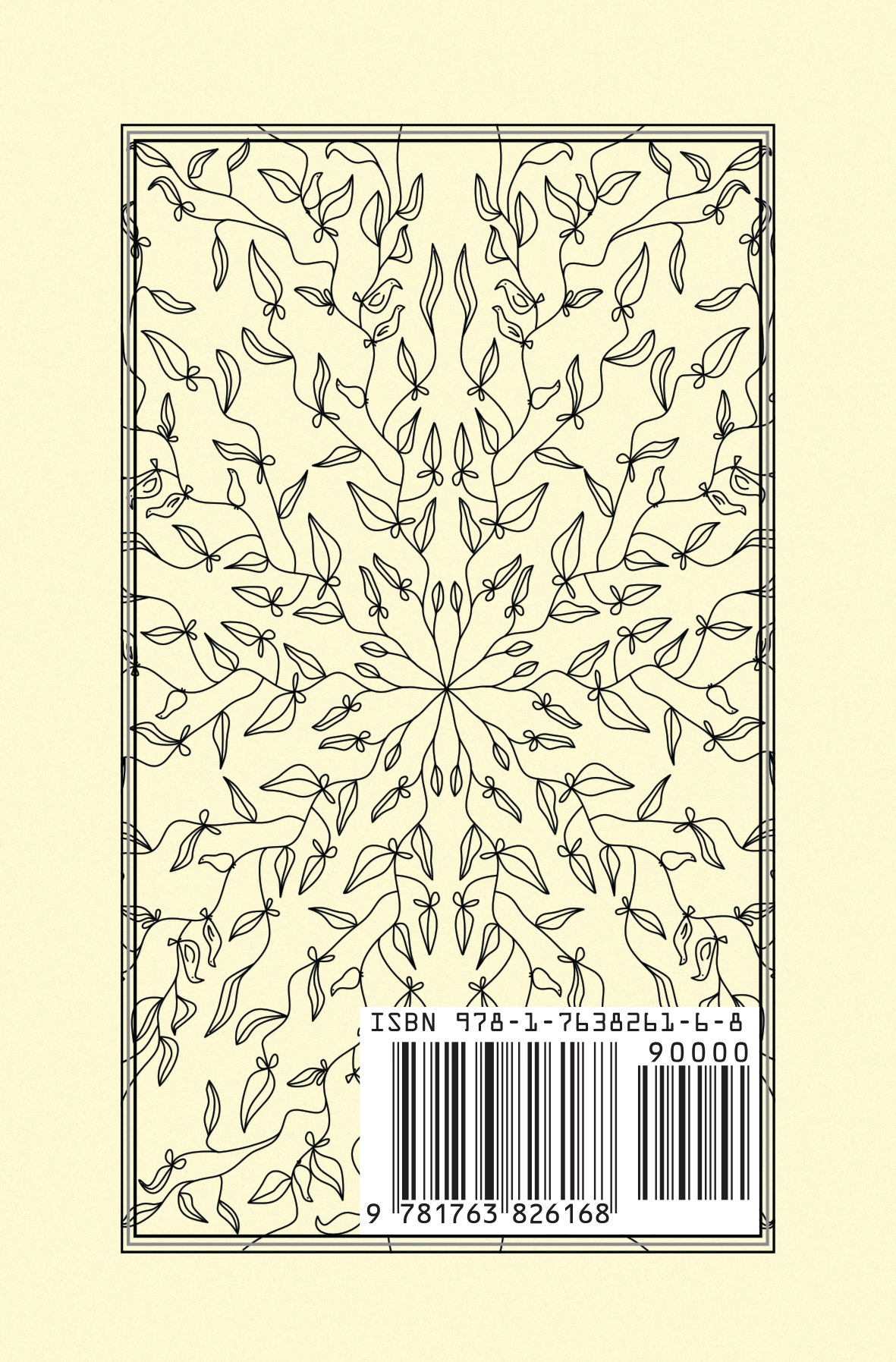 Alphabet Sayings, An Alphabet Album of (Little) Alliterations - Book Cover-Back - black woven image of branches, leaves & birds